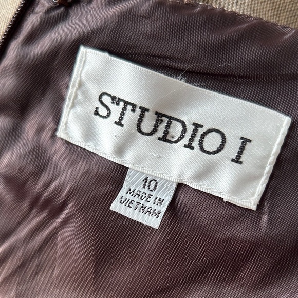 Studio I Women’s Career Beige Short-Sleeve Knee Length Belted Dress Size 10 - Picture 9 of 12